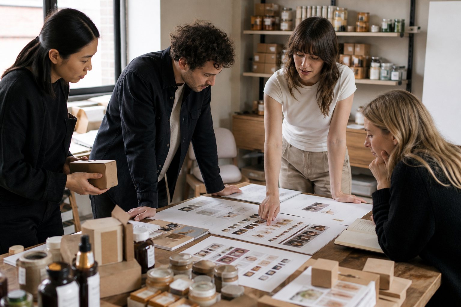 Brand team preparing a retail product launch